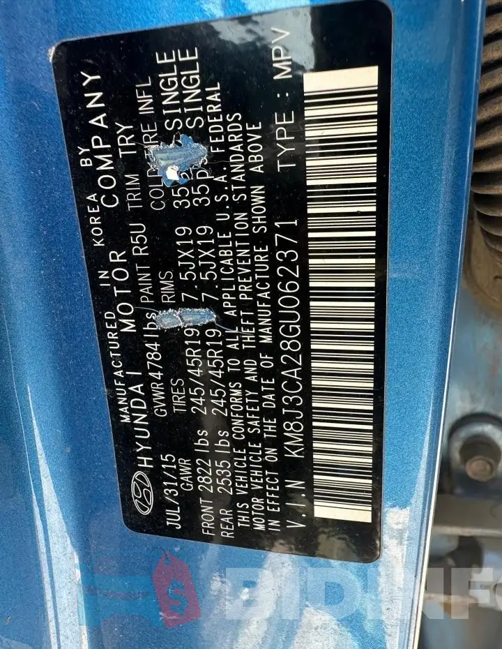 KM8J3CA28GU062371 Photo# 10