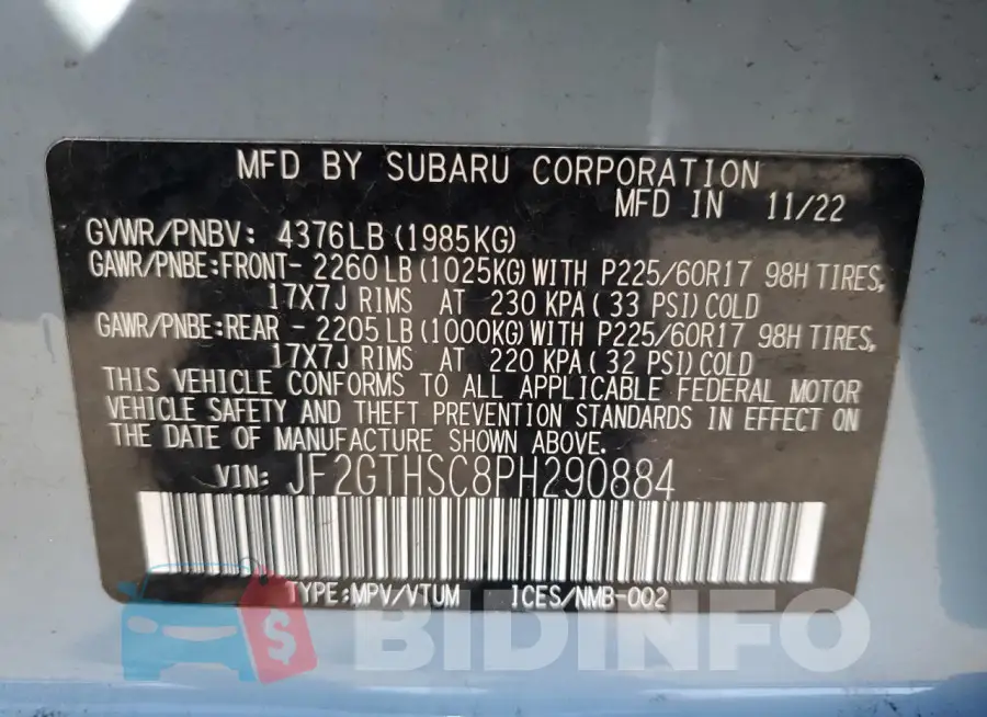 JF2GTHSC8PH290884 Photo# 13