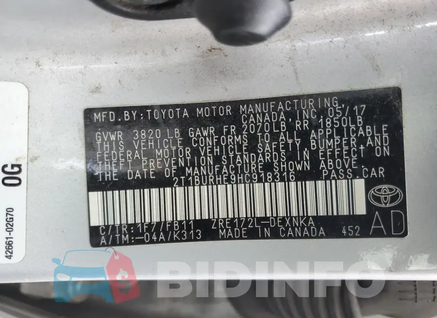 2T1BURHE9HC918316 Photo# 12