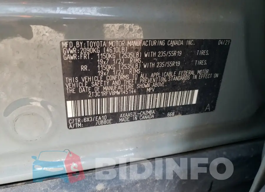 2T3C1RFV8MW145144 Photo# 13