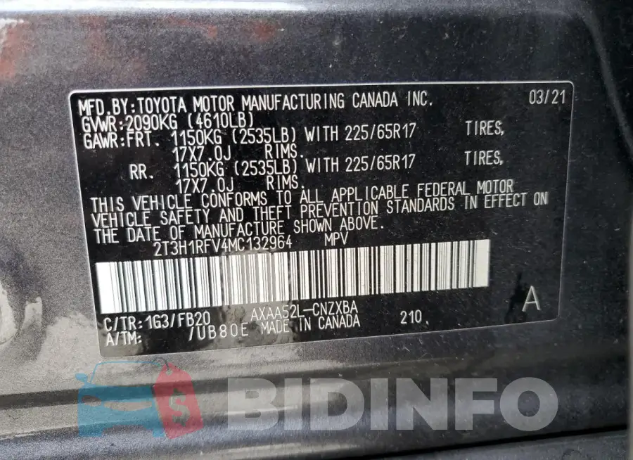 2T3H1RFV4MC132964 Photo# 12