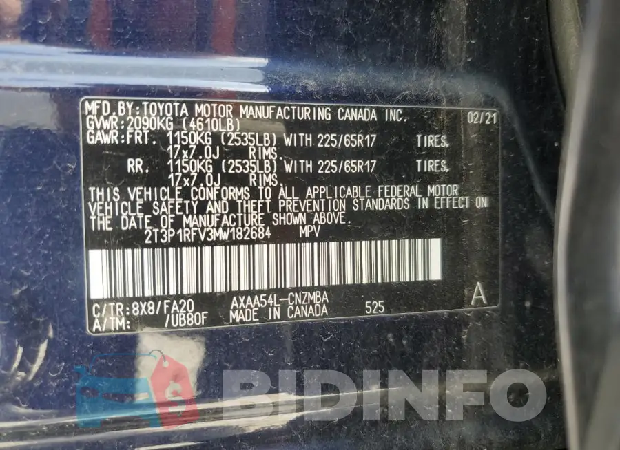 2T3P1RFV3MW182684 Photo# 13