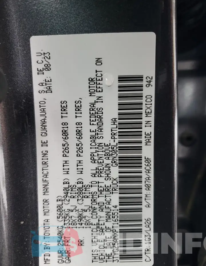 3TYGZ5ANXPT165514 Photo# 12