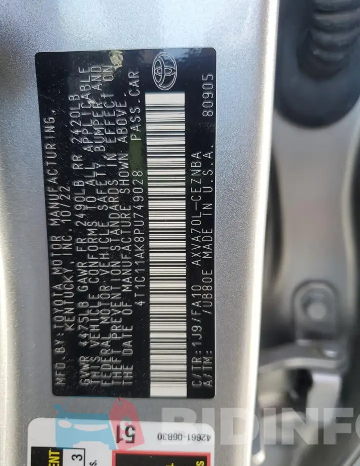 4T1C11AK8PU749028 Photo# 12