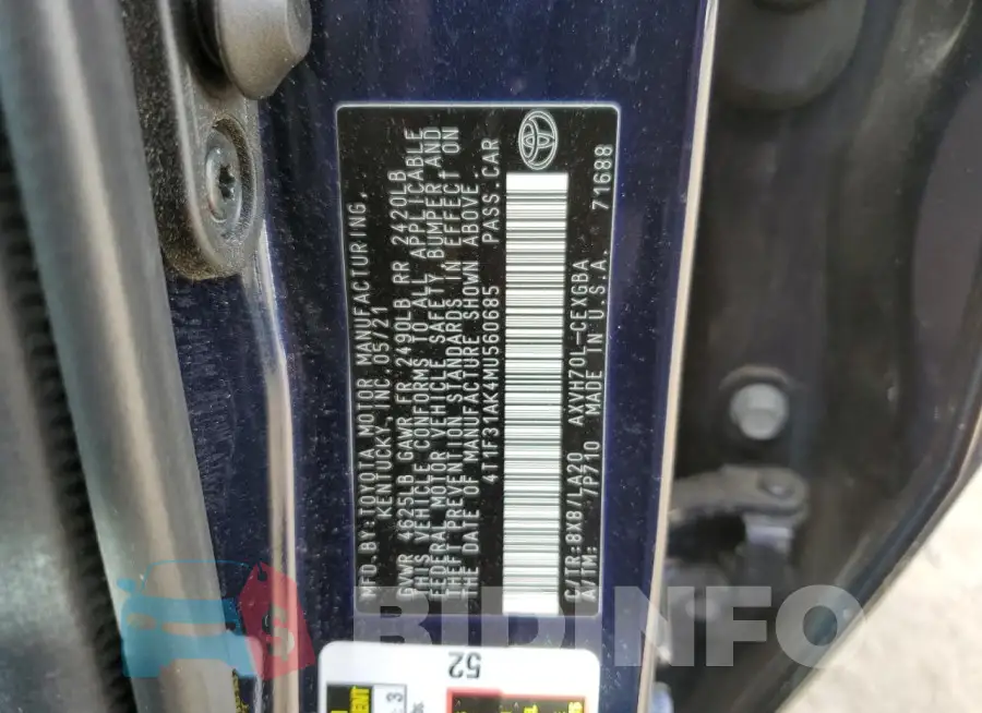 4T1F31AK4MU560685 Photo# 12