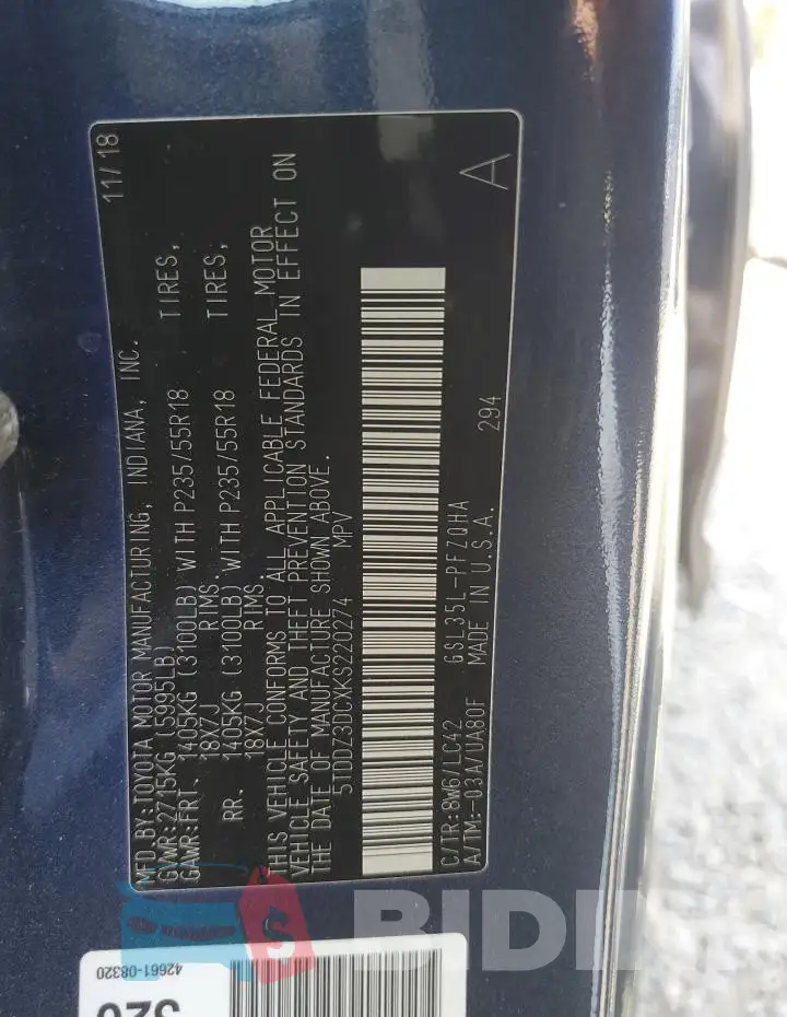 5TDDZ3DCXKS220274 Photo# 13