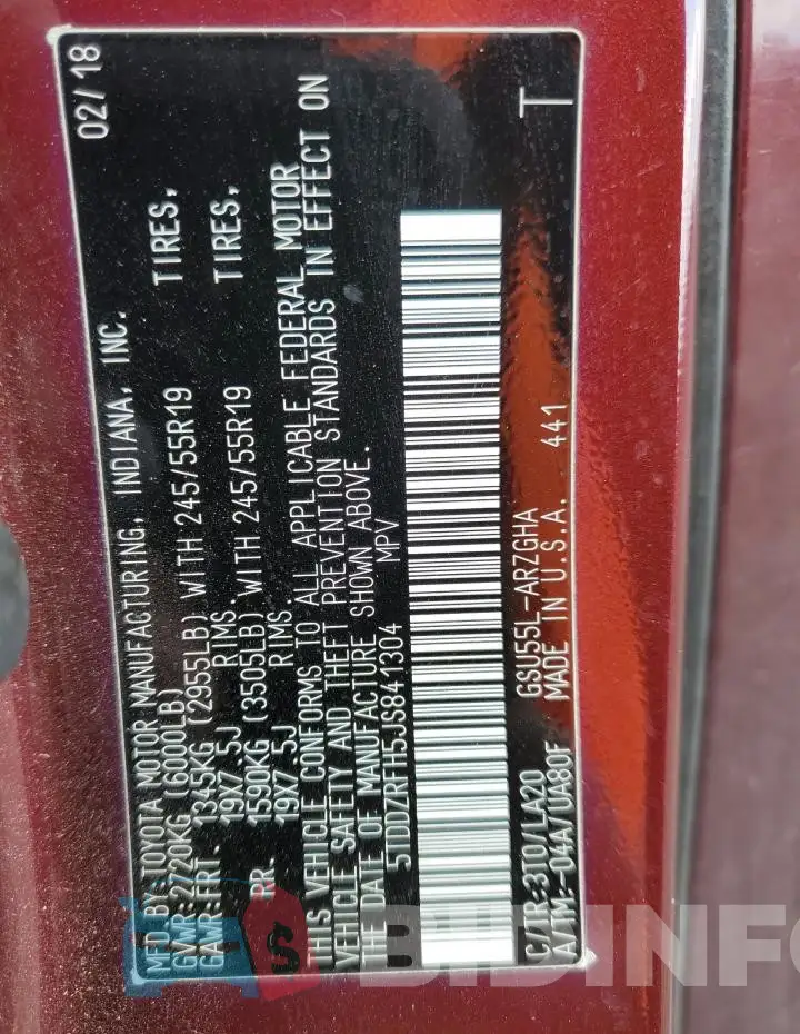 5TDDZRFH5JS841304 Photo# 13
