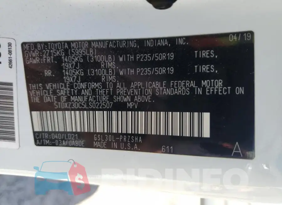 5TDXZ3DC5LS022507 Photo# 13