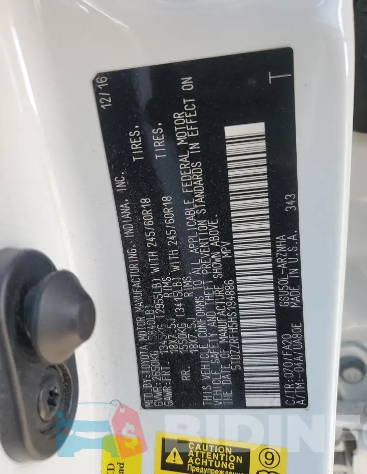 5TDZZRFH5HS194886 Photo# 14