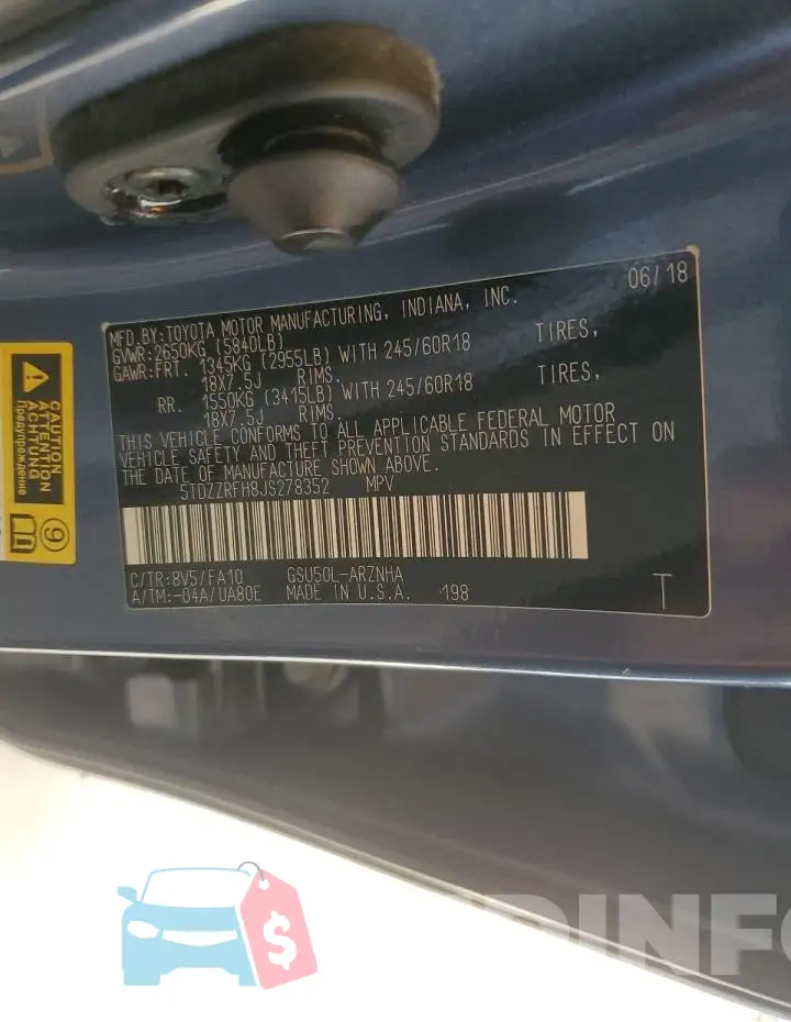 5TDZZRFH8JS278352 Photo# 14