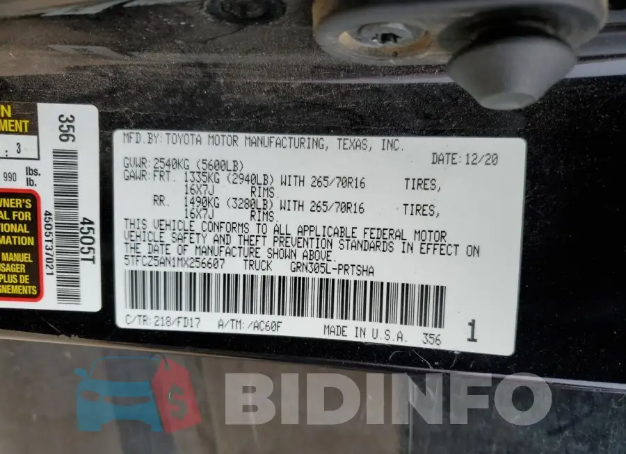 5TFCZ5AN1MX256607 Photo# 13
