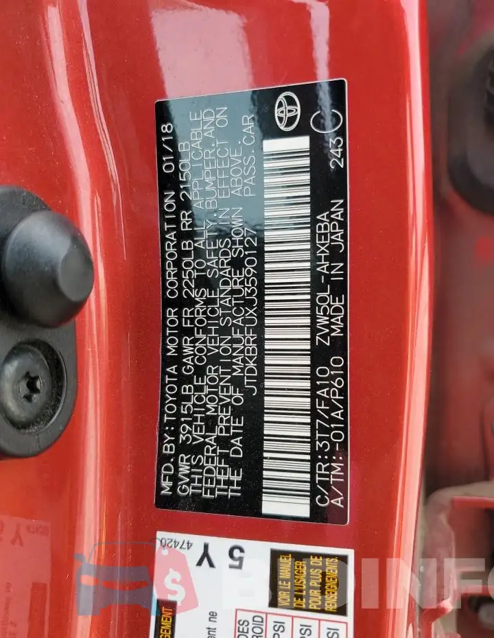 JTDKBRFUXJ3590127 Photo# 13