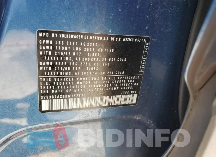 3VV3B7AX5KM152871 Photo# 13