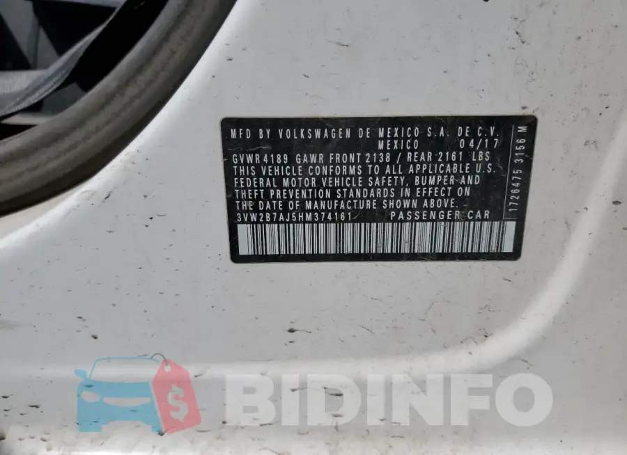 3VW2B7AJ5HM374161 Photo# 12
