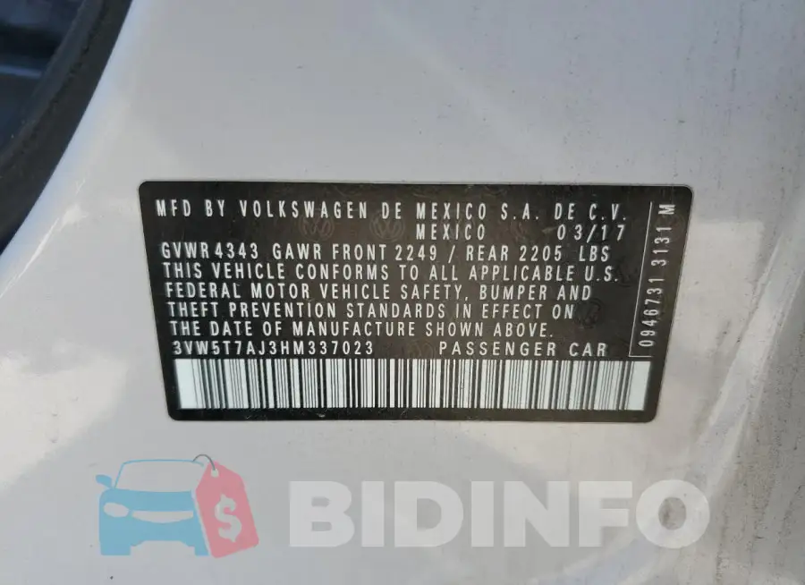 3VW5T7AJ3HM337023 Photo# 12