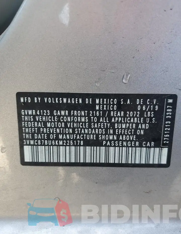 3VWCB7BU6KM225178 Photo# 13