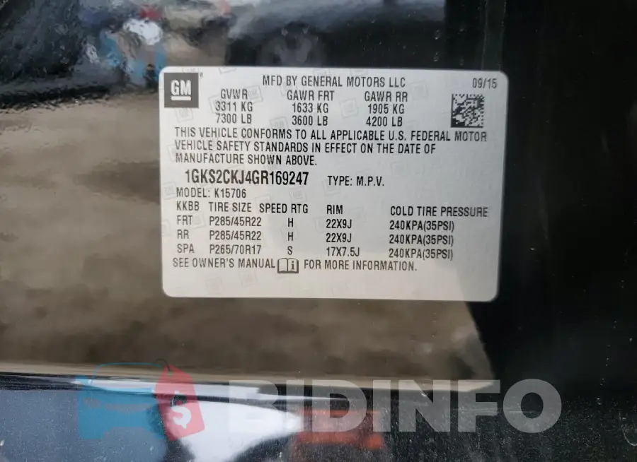 1GKS2CKJ4GR169247 Photo# 13