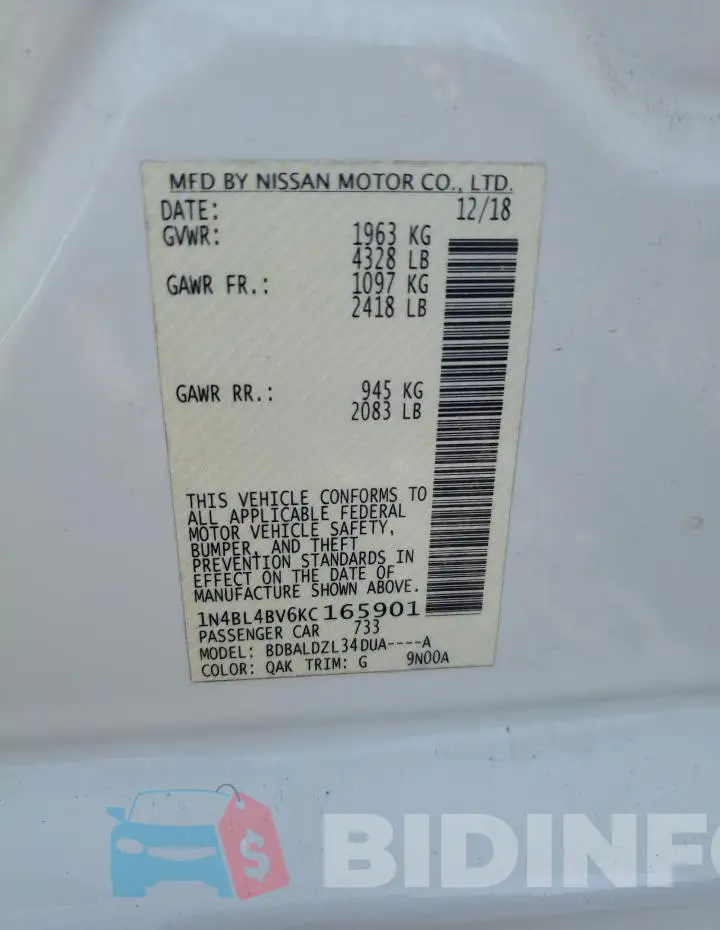 1N4BL4BV6KC165901 Photo# 12