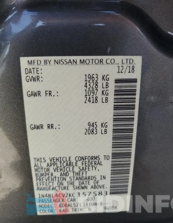 1N4BL4CV2KC157583 Photo# 12