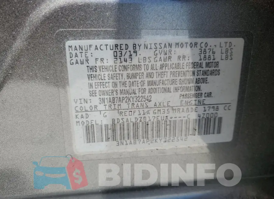 3N1AB7AP2KY322542 Photo# 12