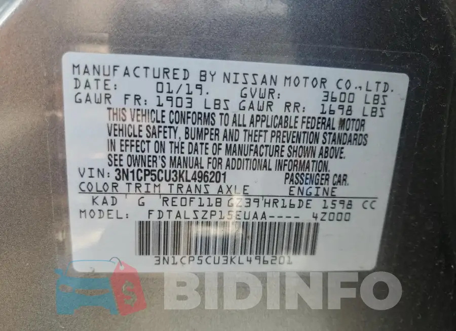 3N1CP5CU3KL496201 Photo# 13