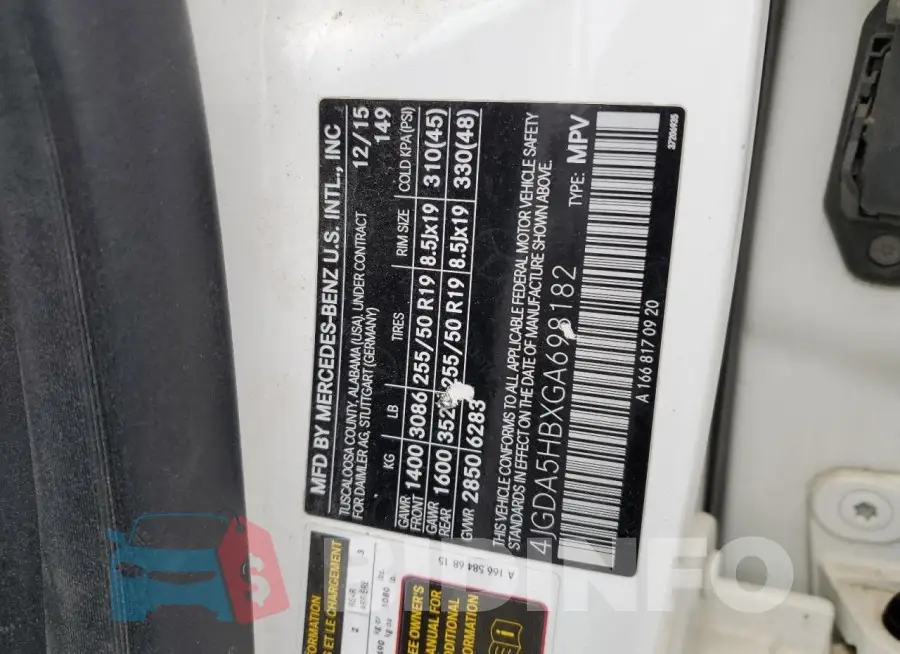 4JGDA5HBXGA698182 Photo# 14