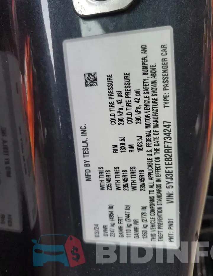 5YJ3E1EB2RF734247 Photo# 12