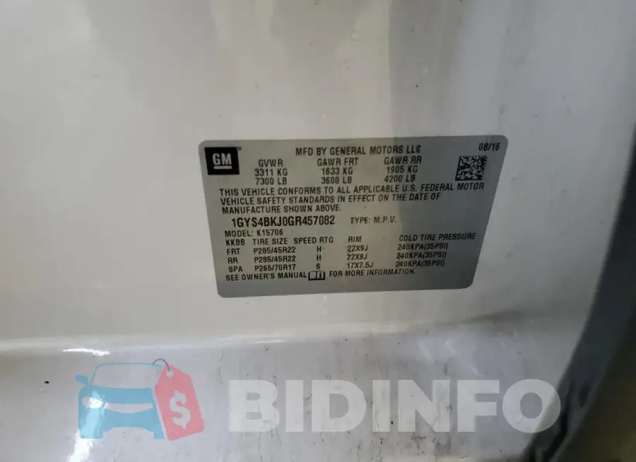 1GYS4BKJ0GR457082 Photo# 13