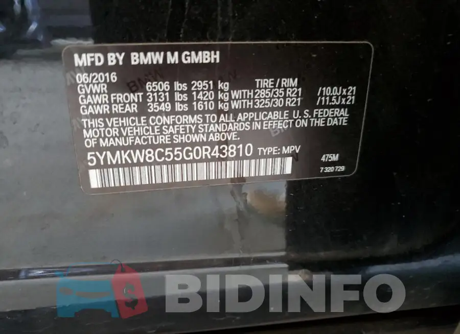 5YMKW8C55G0R43810 Photo# 13