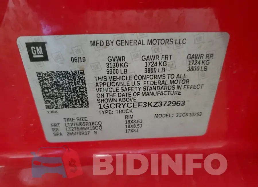 1GCRYCEF3KZ372963 Photo# 12