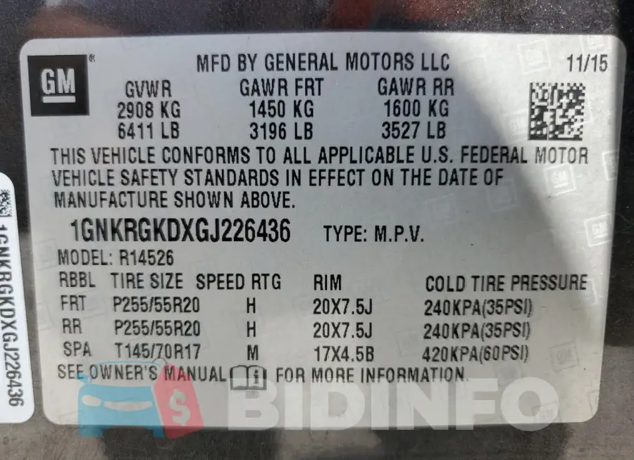 1GNKRGKDXGJ226436 Photo# 14