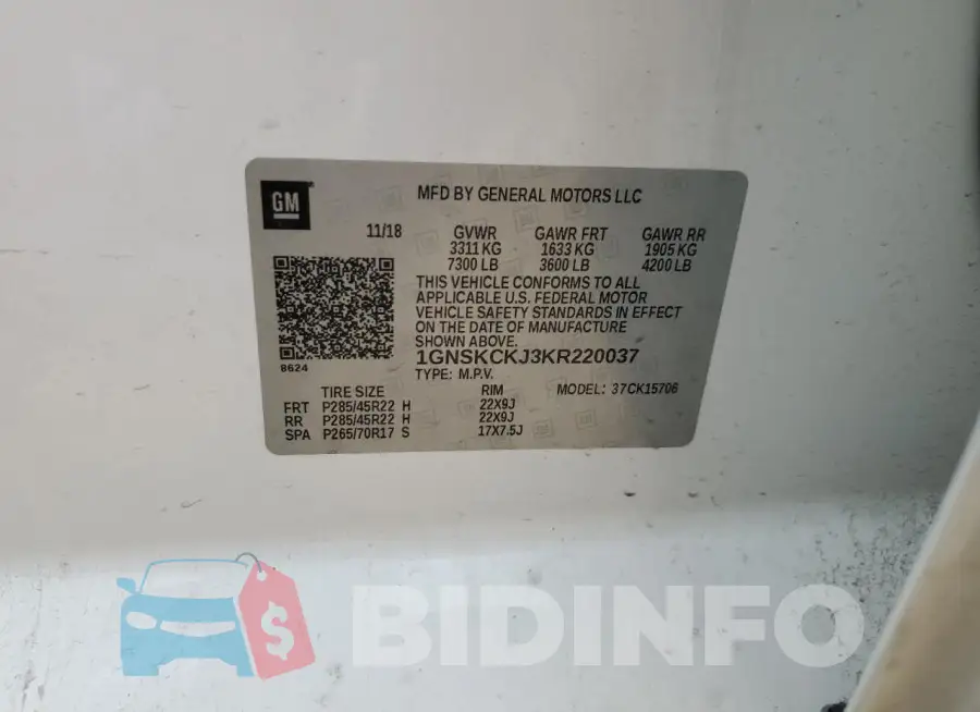 1GNSKCKJ3KR220037 Photo# 13