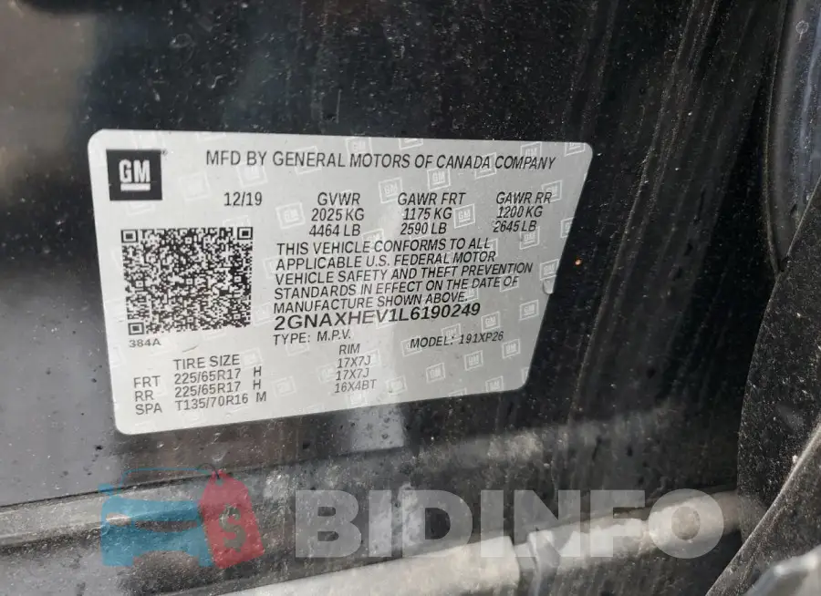 2GNAXHEV1L6190249 Photo# 14
