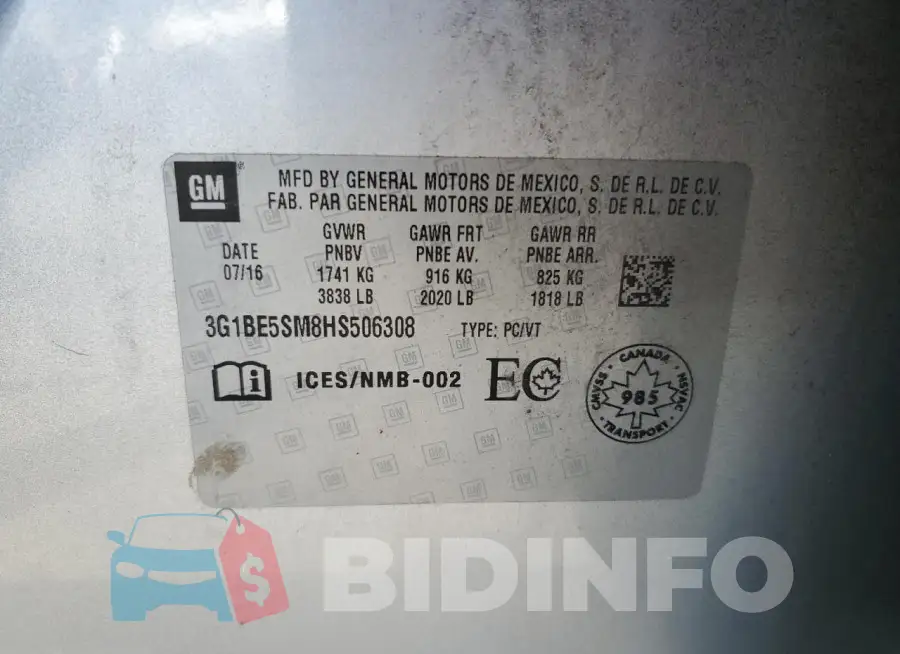3G1BE5SM8HS506308 Photo# 12