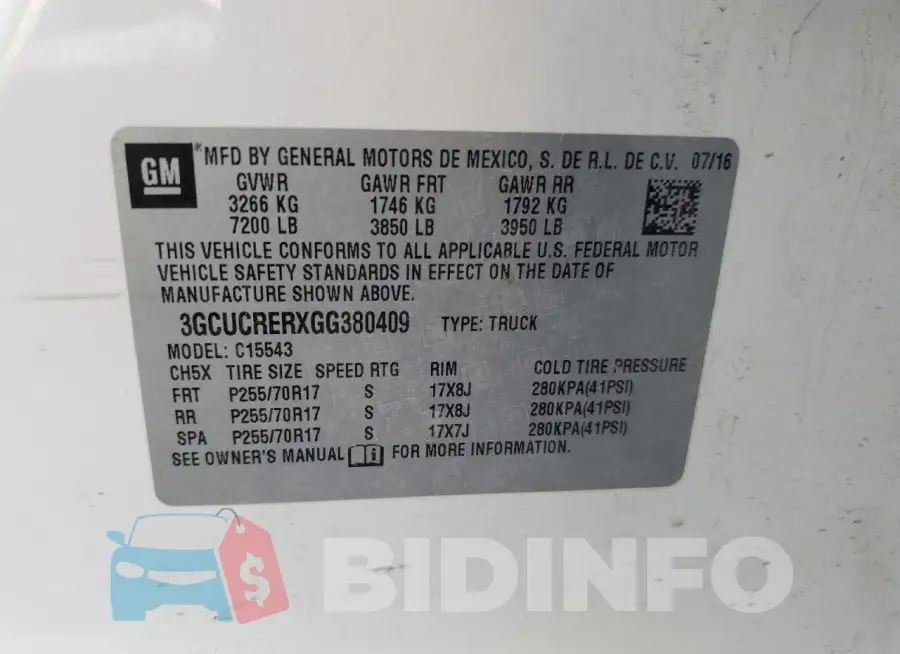 3GCUCRERXGG380409 Photo# 12