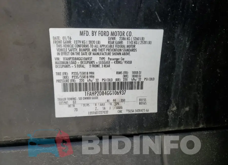 1FAHP2D84GG106937 Photo# 12