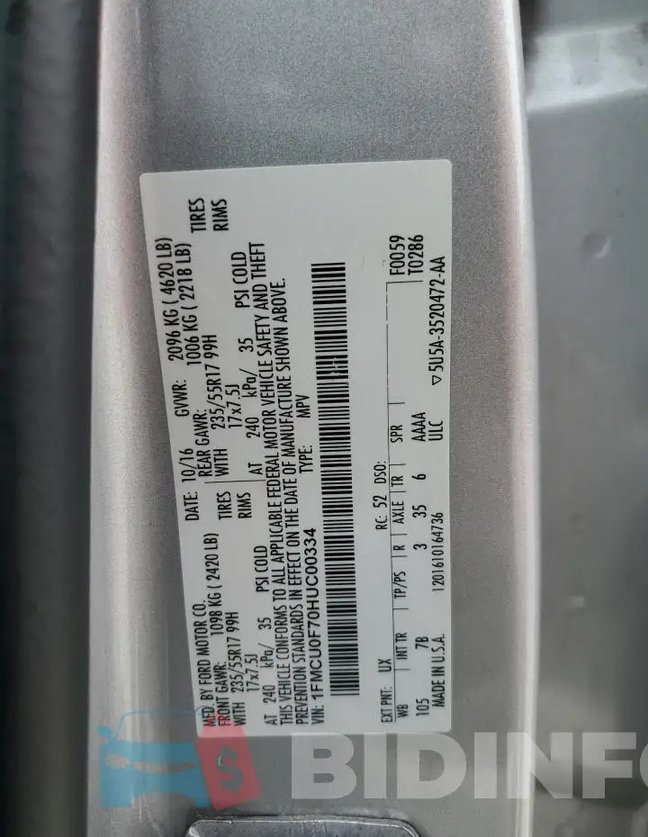 1FMCU0F70HUC00334 Photo# 13