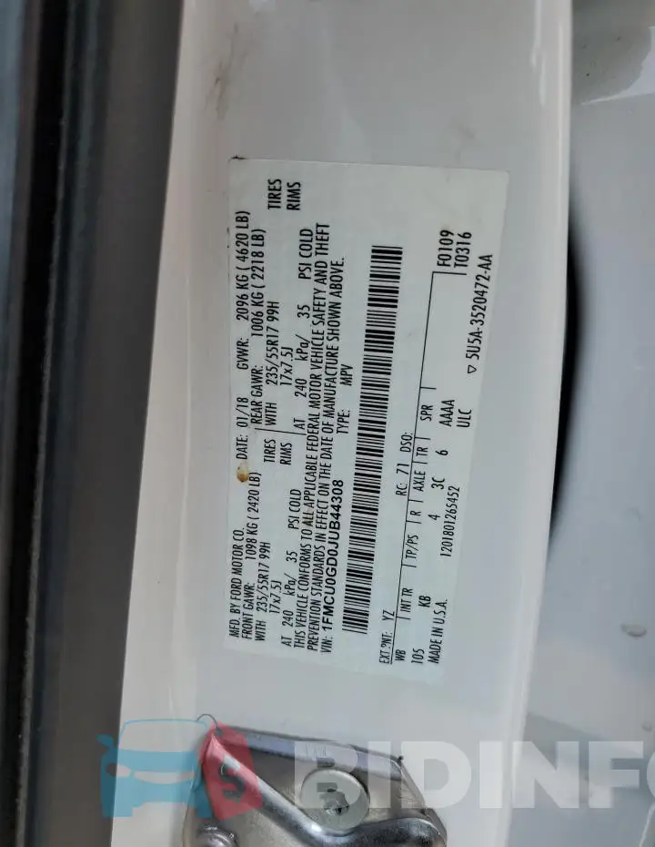 1FMCU0GD0JUB44308 Photo# 13