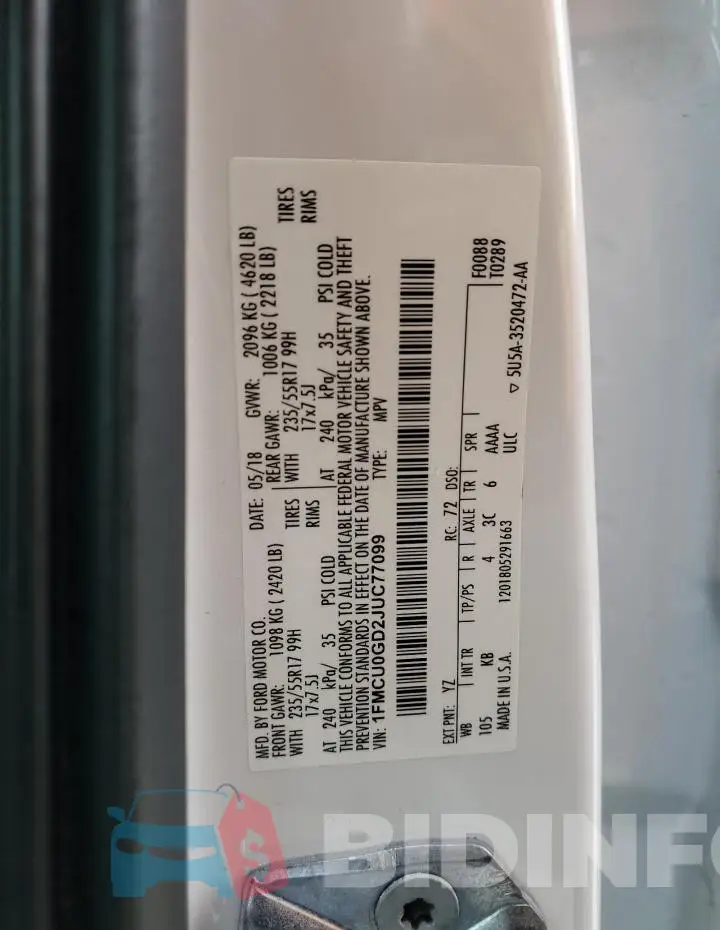 1FMCU0GD2JUC77099 Photo# 13