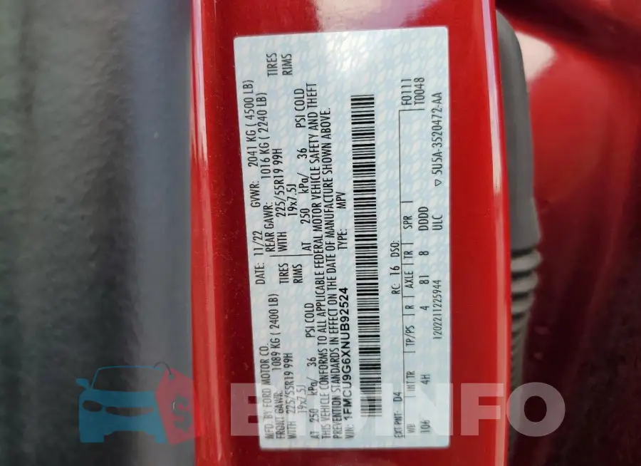 1FMCU9G6XNUB92524 Photo# 13