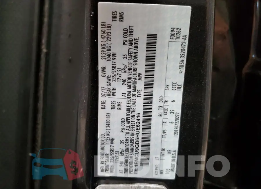 1FMCU9GD6HUE62416 Photo# 13