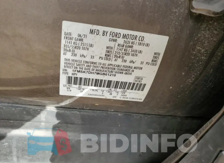 1FMSK7DH7MGB61210 Photo# 13