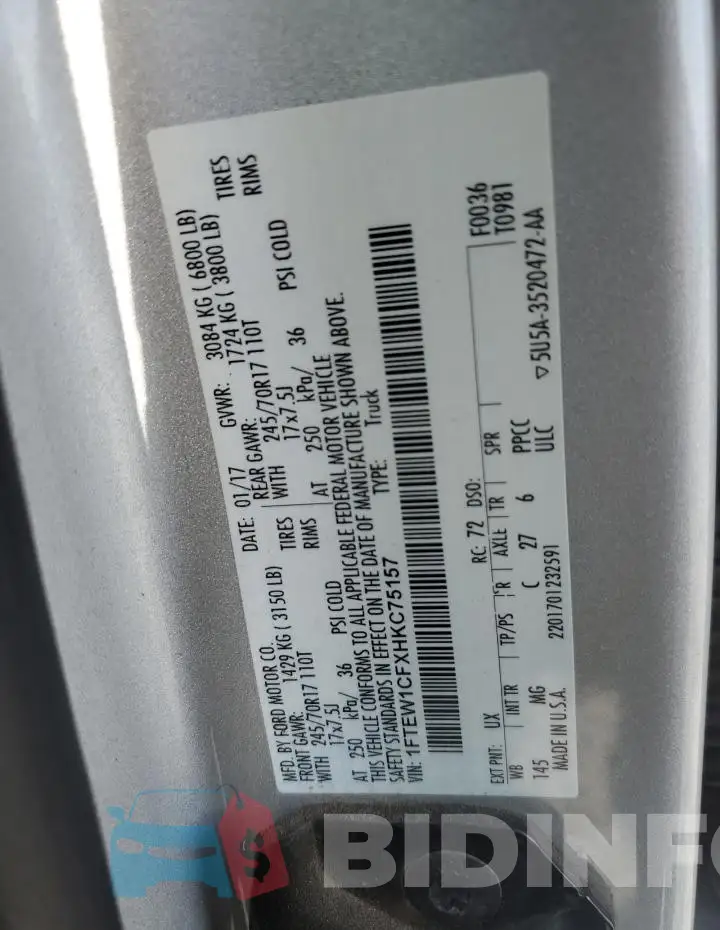 1FTEW1CFXHKC75157 Photo# 12