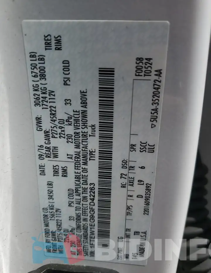 1FTEW1EG9GFD42263 Photo# 13