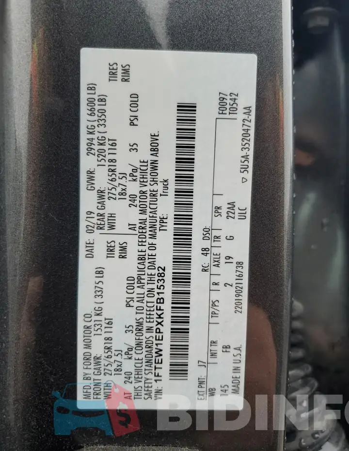 1FTEW1EPXKFB15382 Photo# 12