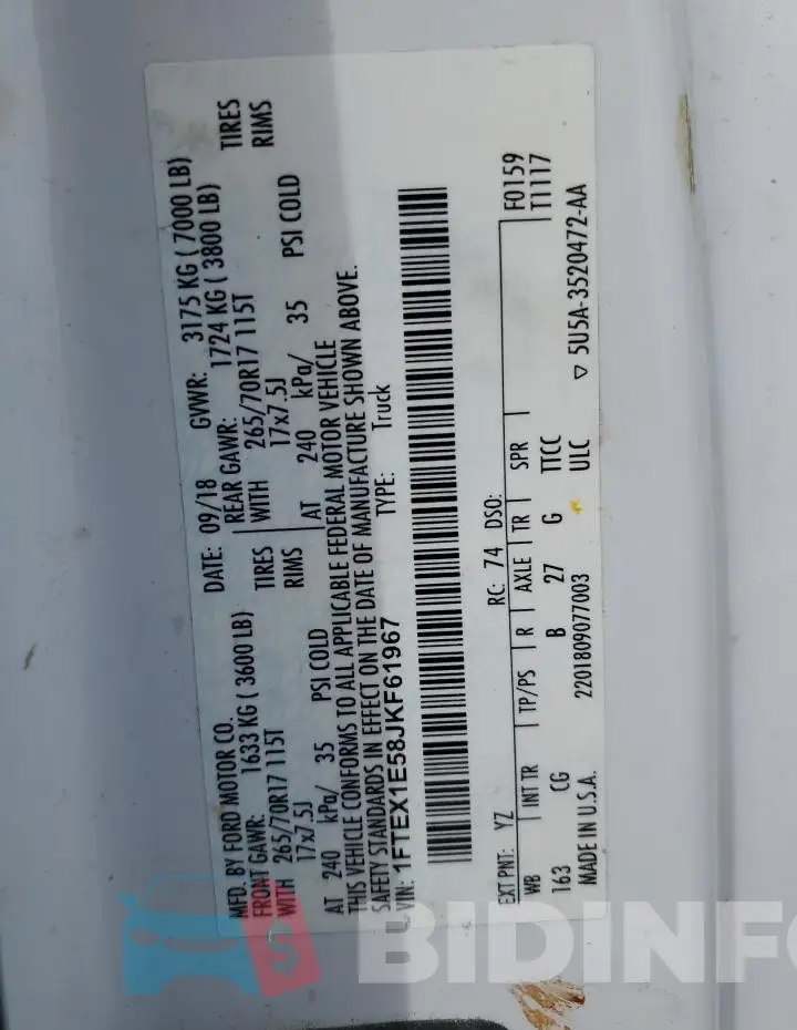 1FTEX1E58JKF61967 Photo# 12
