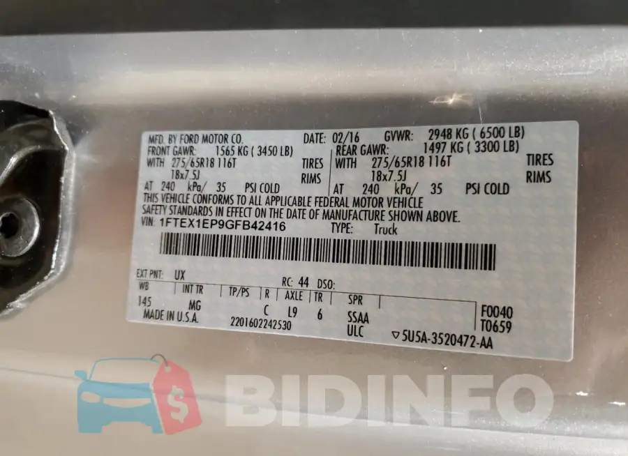 1FTEX1EP9GFB42416 Photo# 12