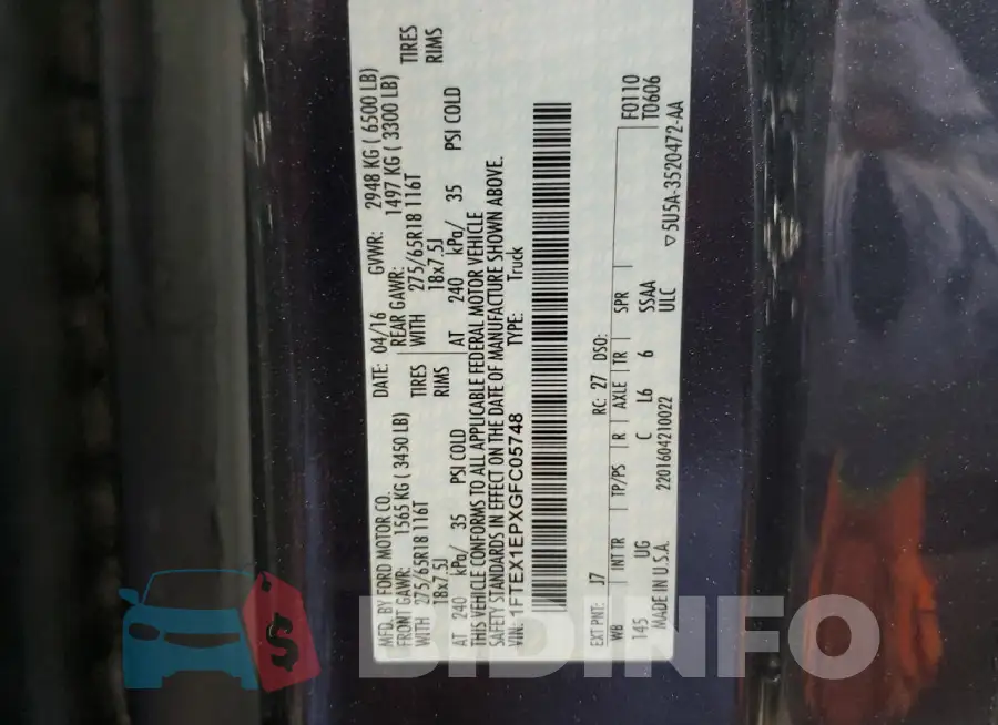 1FTEX1EPXGFC05748 Photo# 12