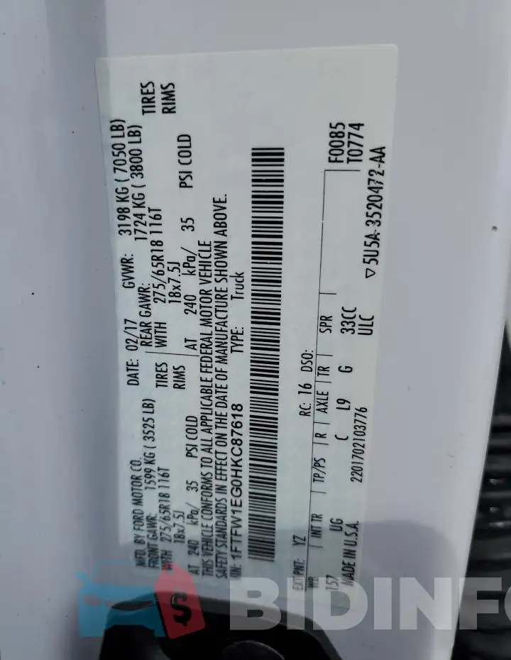 1FTFW1EG0HKC87618 Photo# 12