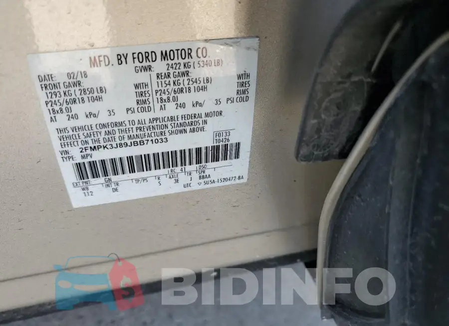 2FMPK3J89JBB71033 Photo# 13
